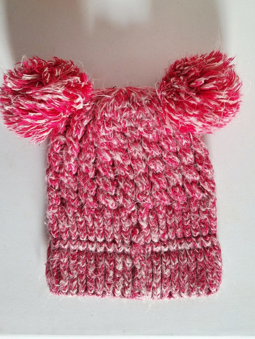 C.C Kids Pink & Cream Double Pom Pom Knit Hat